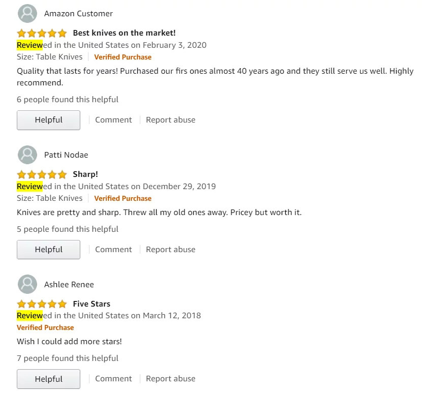 CUTCO Customer Review