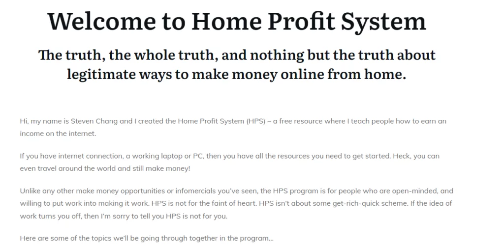 Home Profit System Page