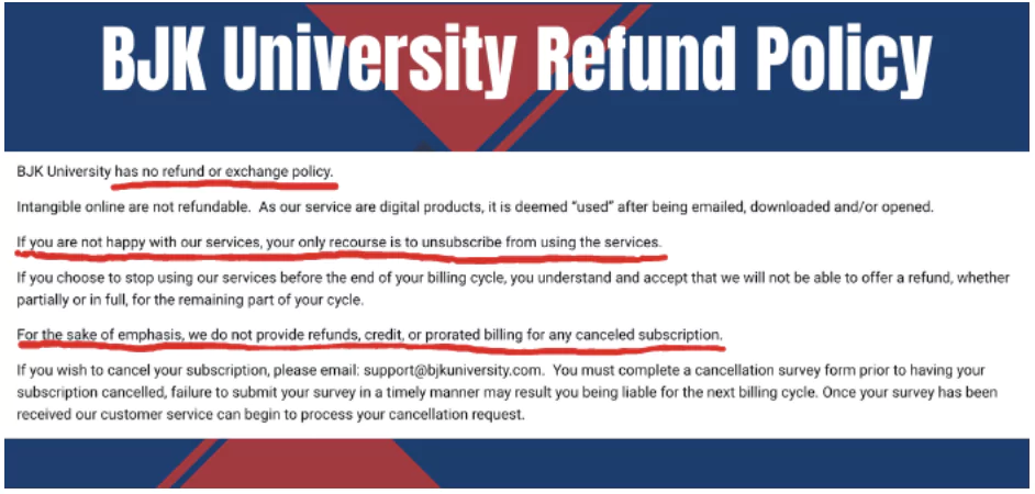 BJK University Review Refund Policy 