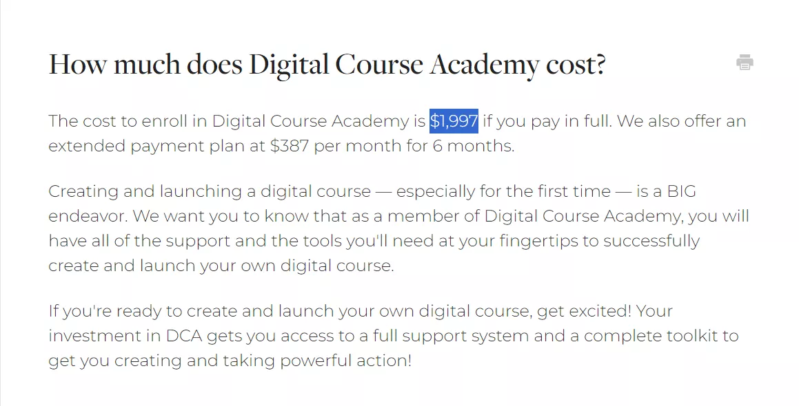 Digital Course Academy Cost