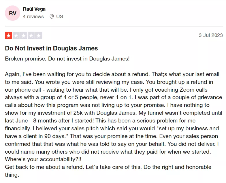 Douglas James Training Review Negative User