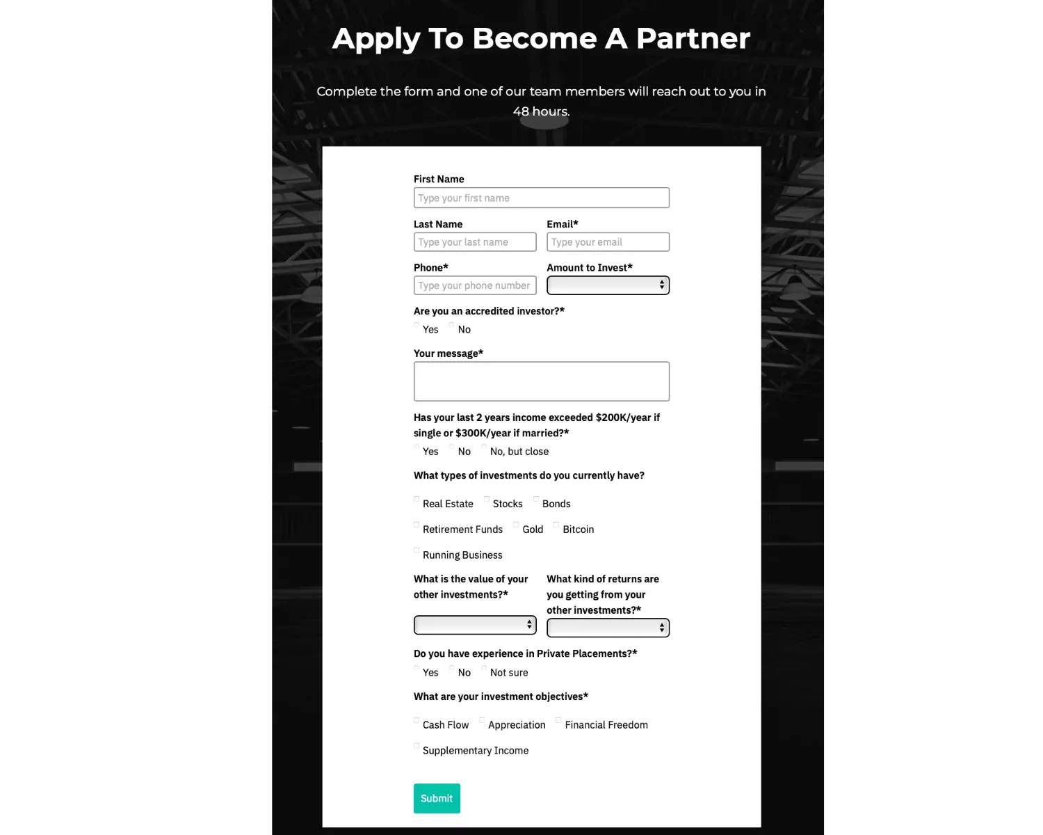 Hamza Invests partner application