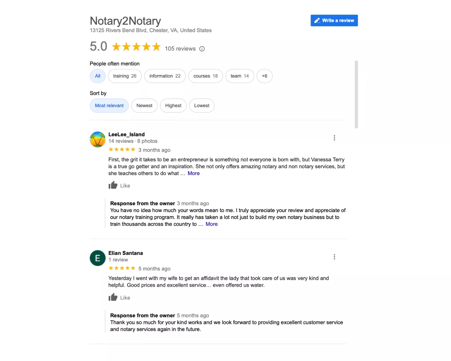 Notary2Notary Google reviews
