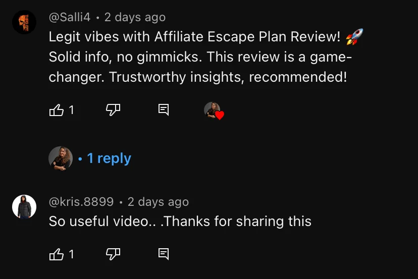 Some slightly 'robotic'-sounding comments on Affiliate Escape Plan review content
