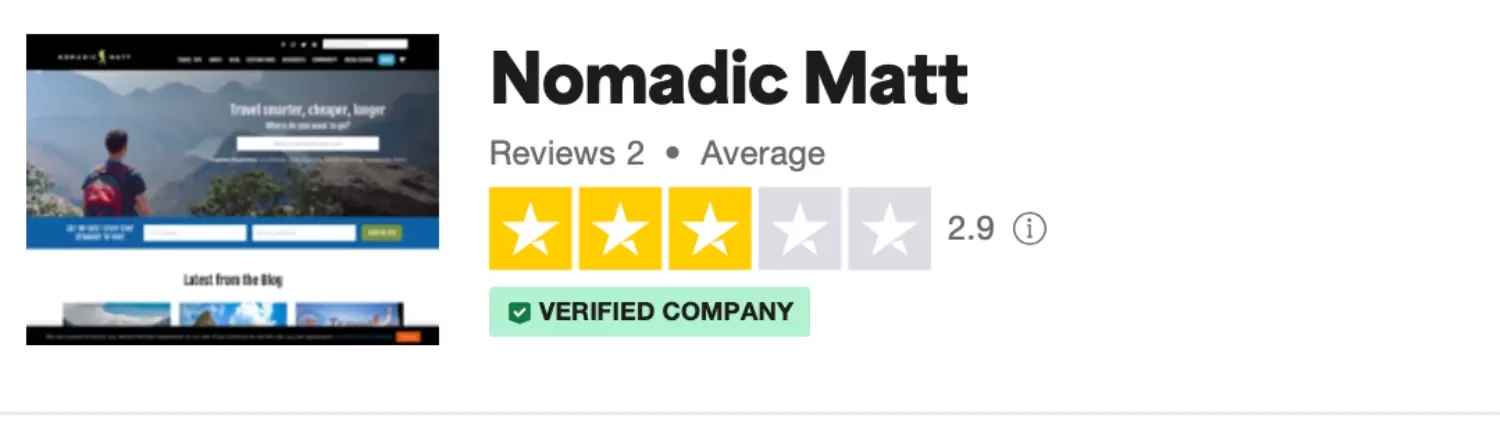 Nomadic Matts Trustpilot rating