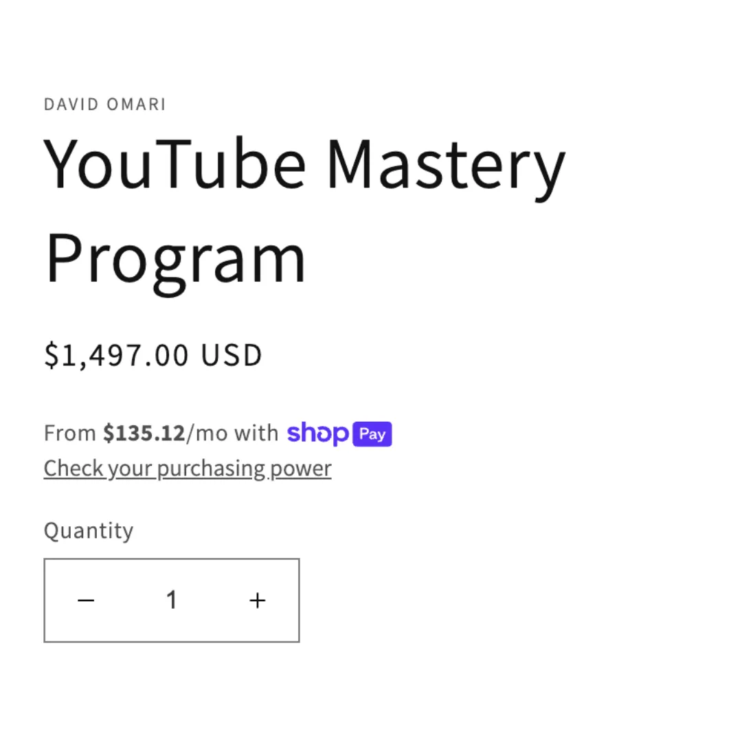 The Youtube Mastery Program cost