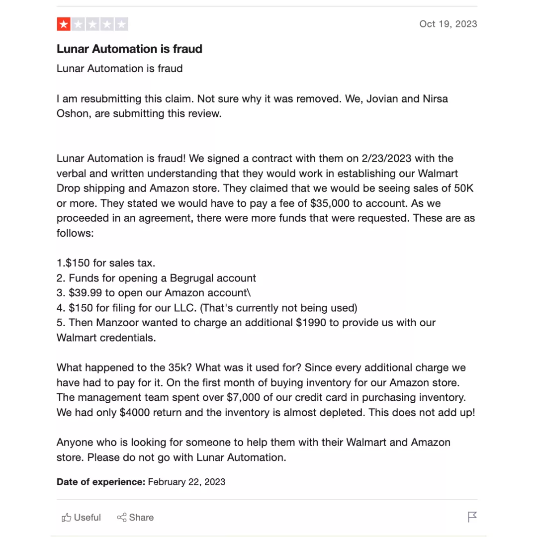 A bad review for Lunar Automation